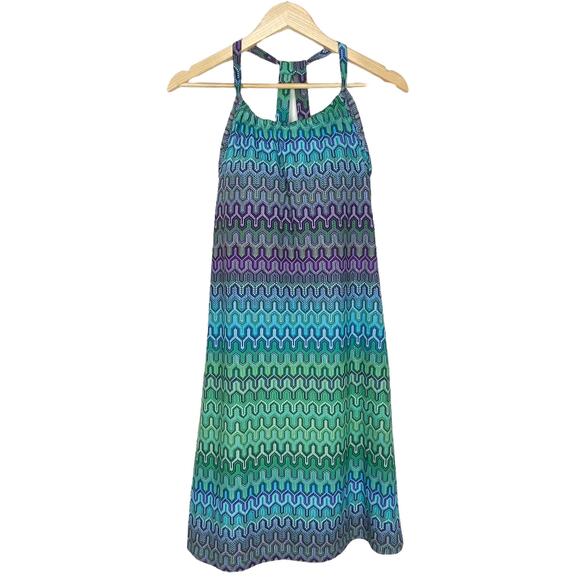 Prana Quinn Racerback Dress in Cool Green Ibiza Print, Small - Picture 4 of 10